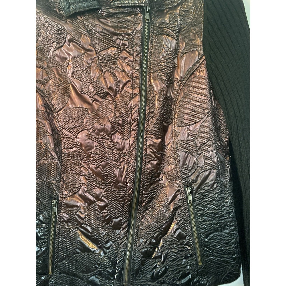 Madison Hill Womens Moto Jacket SZ Med Iridescent Copper Textured Knit Sleeve - Picture 3 of 10
